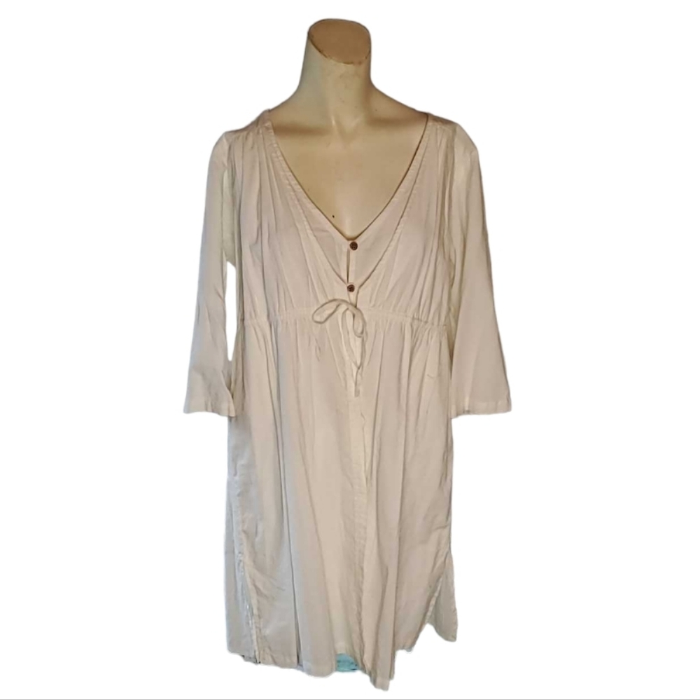 UNIQUE DESIGNS Ivory Japanese Oriental Front Button Dress Attached Tie Cape